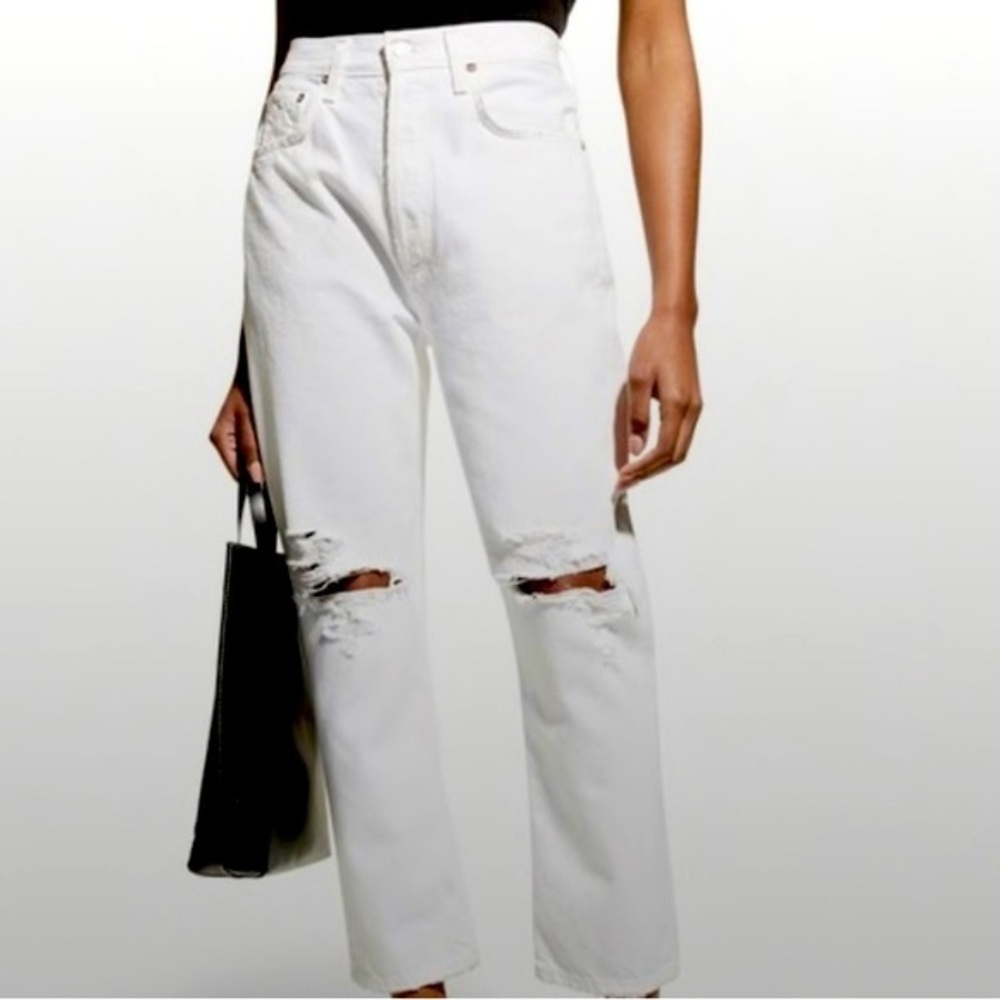 AGOLDE Riley White Frayed White Jeans